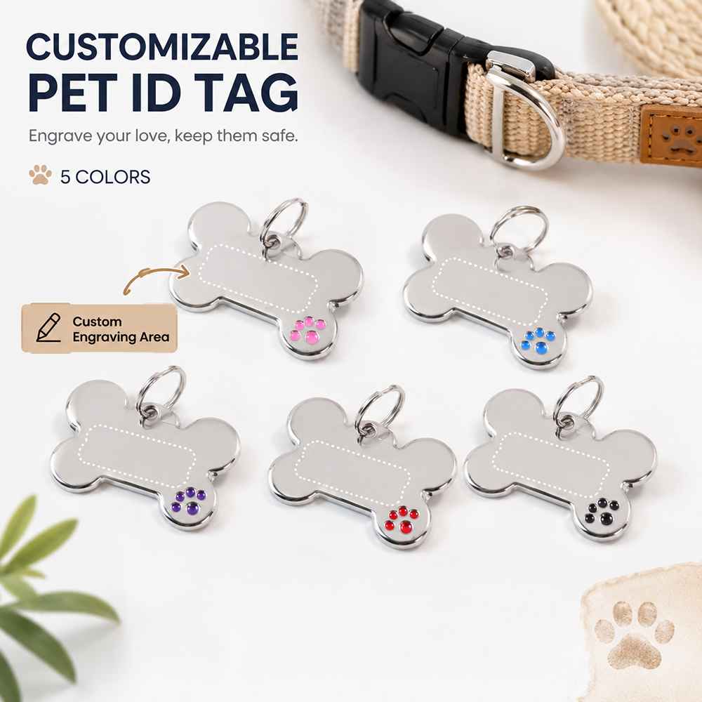 Pet Supplies Us - Tag Anjing Bentuk Tulang dengan Teks
